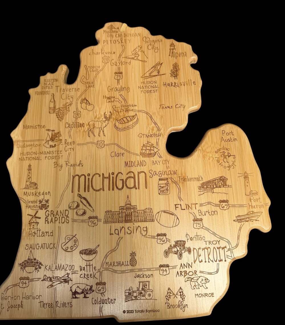 Totally Bamboo Michigan State Shaped Cutting & Serving Board with Wall Display T